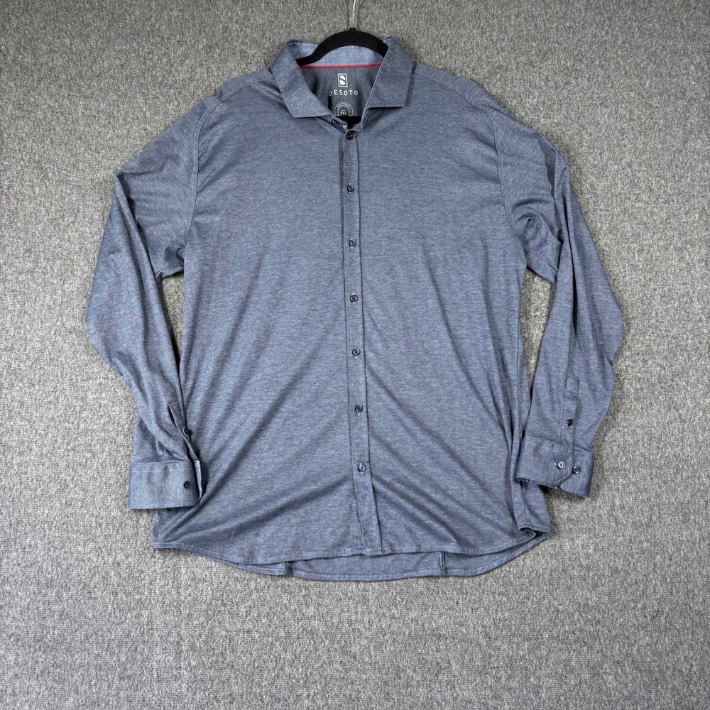 DeSoto Mens 3XL Blue Jersey Knit Long Sleeve Button Down Shirt 100% Cotton